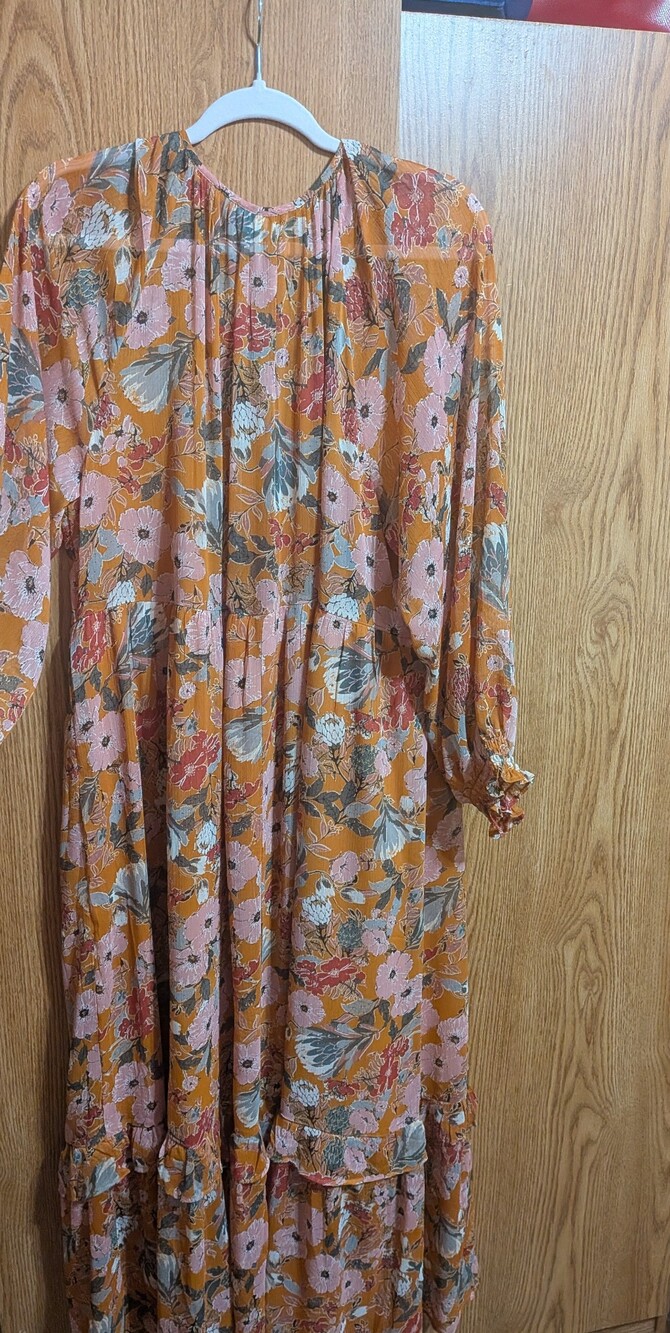 Women's Floral Long Sleeve Maxi Dress - Mustard Pink